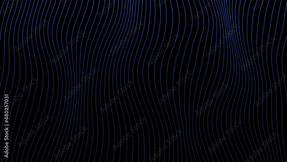 Poster glowing blue motion waving graphic lines on black background seamless loop animation.