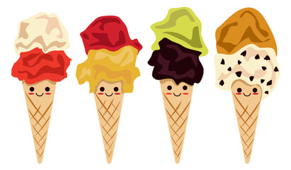 A set of different ice cream. Cartoon style 