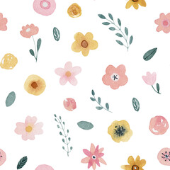 watercolor flower seamless pattern clipart, watercolor floral digital paper clip art, pink orange flower, flower sticker illustration, wedding invitation clipart, isolated elements on white background