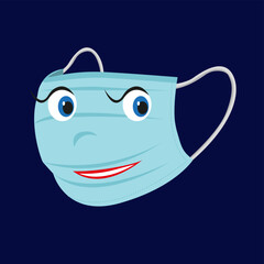 Protective medical mask with face. Cartoon hero 