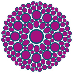 Abstract bright mandala of circles and ovals in blue and pink colors for design and creativity