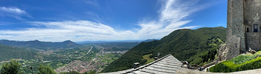 Fototapeta premium Panoramic view of the mountains and blue sky. Outside