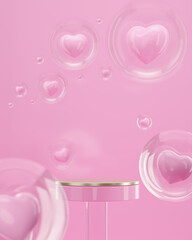 Happy valentine's day podium for product presentation in pink background 3d render 
