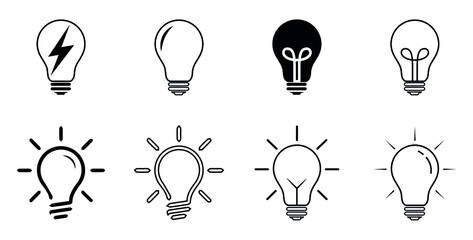 Lamp bulb idea icon set. New idea concept, modern design outline vector light bulb creativity isolated on white background. Vector illustration. Editable Stroke