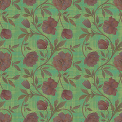 Abstract background from flowers and leaves. Mixed media seamless botanical pattern. Watercolor in digital processing. For design, wallpaper, wrapping paper, print, fabric.