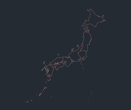 Infographics Japan map outline, flat design, color blue orange blank
