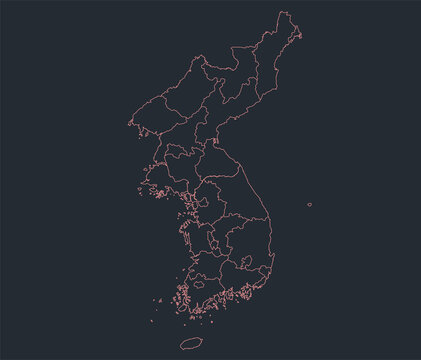 Infographics Korea map outline, flat design, color blue orange blank