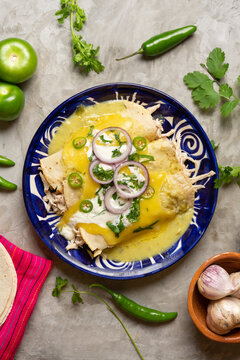 Mexican Green Enchiladas With Chicken And Melted Cheese