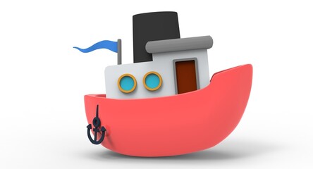 3d illustration of the cute small cartoon boat
