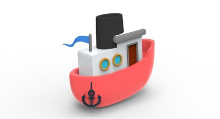 Obraz premium 3d illustration of the cute small cartoon boat 