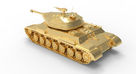 3d illustration of the golden tank with machine gun
