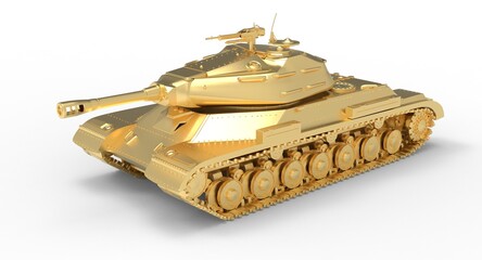 3d illustration of the golden tank with machine gun
