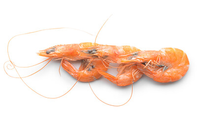 Tasty boiled shrimps on white background