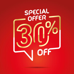 30 % off sale special offer isolated gold white red modern line design sticker label icon