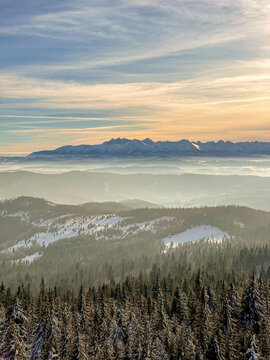 Polish mountains - Tatry - beautifull winter panorama. View from watch tower. © Marcin