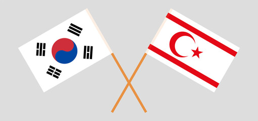 Crossed flags of South Korea and Northern Cyprus. Official colors. Correct proportion