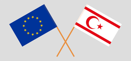 Crossed flags of the European Union and Northern Cyprus. Official colors. Correct proportion