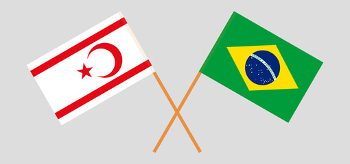 Crossed flags of Northern Cyprus and Brazil. Official colors. Correct proportion