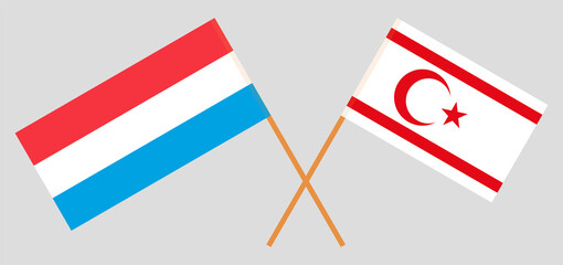 Crossed flags of Luxembourg and Northern Cyprus. Official colors. Correct proportion