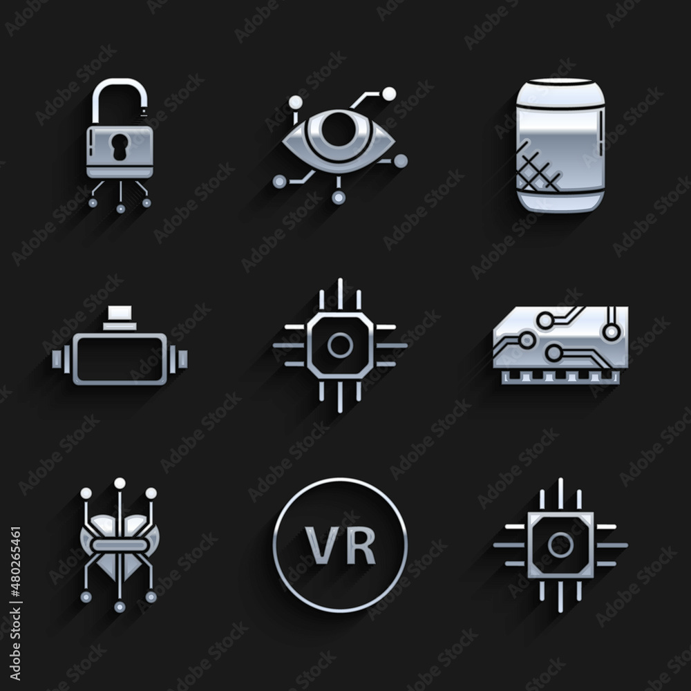 Poster set processor, virtual reality, ram, random access memory, glasses, voice assistant and lock on digi