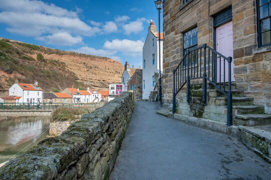 Staithes beck in the coastal village of Staithes , yorkshire, England.	