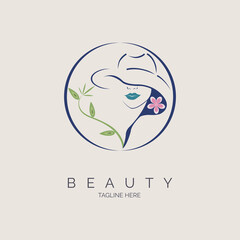 woman face hat beauty salon spa logo template design for brand or company and other