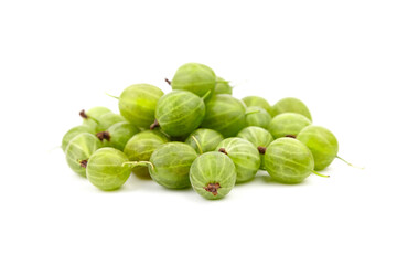 Gooseberry isolated on white background. Heap of green berries. Fresh gooseberry