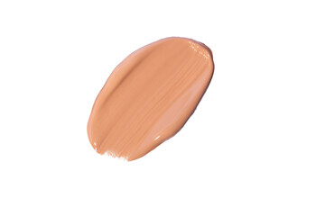 Macro photography of the cosmetic swatch,beige foundation,isolated on white.