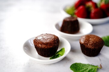 Homemade mini Chocolate Molten lava cake, selective focus