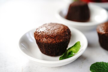 Homemade mini Chocolate Molten lava cake, selective focus