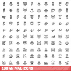 Obraz na płótnie Canvas 100 animal icons set. Outline illustration of 100 animal icons vector set isolated on white background