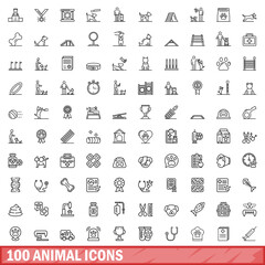 100 animal icons set. Outline illustration of 100 animal icons vector set isolated on white background