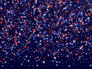 Flying red blue white star sparkles vector american patriotic background.