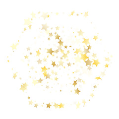 Flying gold star sparkle vector with white background.