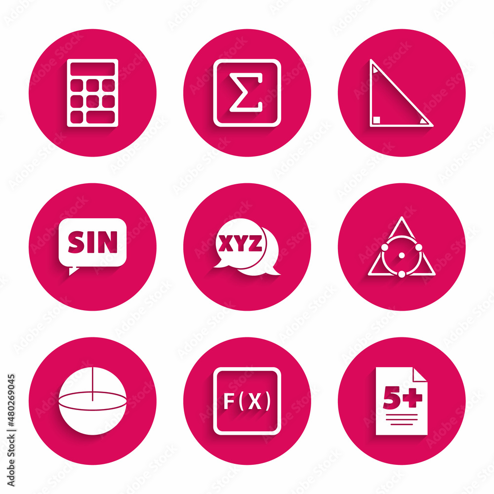 Poster set xyz coordinate system, function mathematical symbol, test exam sheet, triangle, geometric figure
