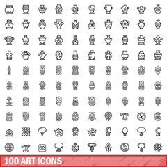 Obraz na płótnie Canvas 100 art icons set. Outline illustration of 100 art icons vector set isolated on white background