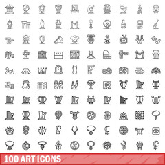 100 art icons set. Outline illustration of 100 art icons vector set isolated on white background