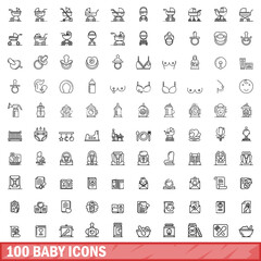 100 baby icons set. Outline illustration of 100 baby icons vector set isolated on white background