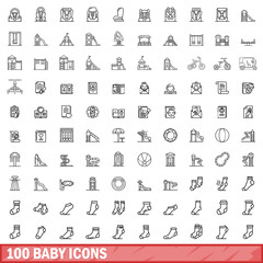 100 baby icons set. Outline illustration of 100 baby icons vector set isolated on white background