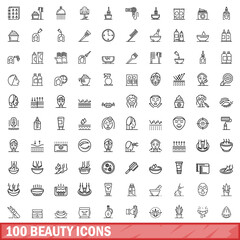 100 beauty icons set. Outline illustration of 100 beauty icons vector set isolated on white background