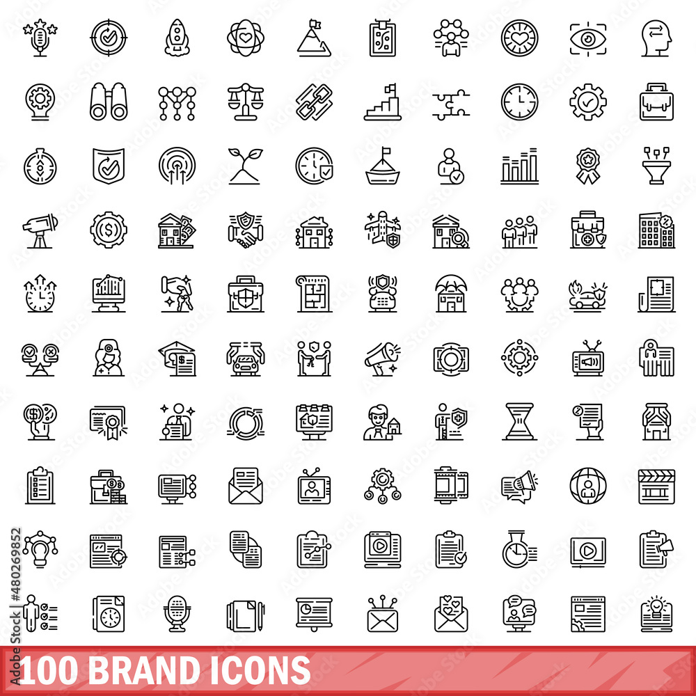 Sticker 100 brand icons set. outline illustration of 100 brand icons vector set isolated on white background - Stickers