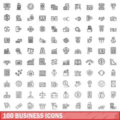 100 business icons set. Outline illustration of 100 business icons vector set isolated on white background