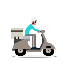 Fototapeta premium Delivery boy ride scooter delivery service , Order, Fast Shipping, Flat Line Art Vector