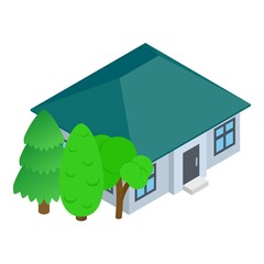 Rustic house icon isometric vector. New one storey building and green tree icon. Private residential country house, farmhouse