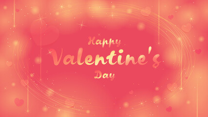 Valentine's Day shining trendy background. Pink congratulations banner for landing page, social media, website. Romantic card with glitter, radiance and hearts. Stock vector illustration.