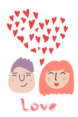 Greeting cards with cute people for Valentines Day. Vector illustration for design greeting cards, wedding invitations, party design.
