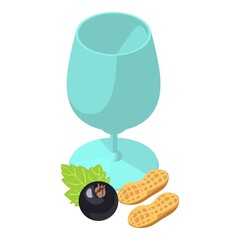 Healthy drink icon isometric vector. Glass goblet, black currant and peanut icon. Natural ingredient, healthy food