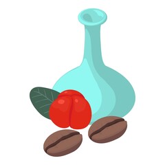 Useful product icon isometric vector. Decanter, barbados cherry and coffee bean. Natural ingredient, healthy food, still life, beautiful composition