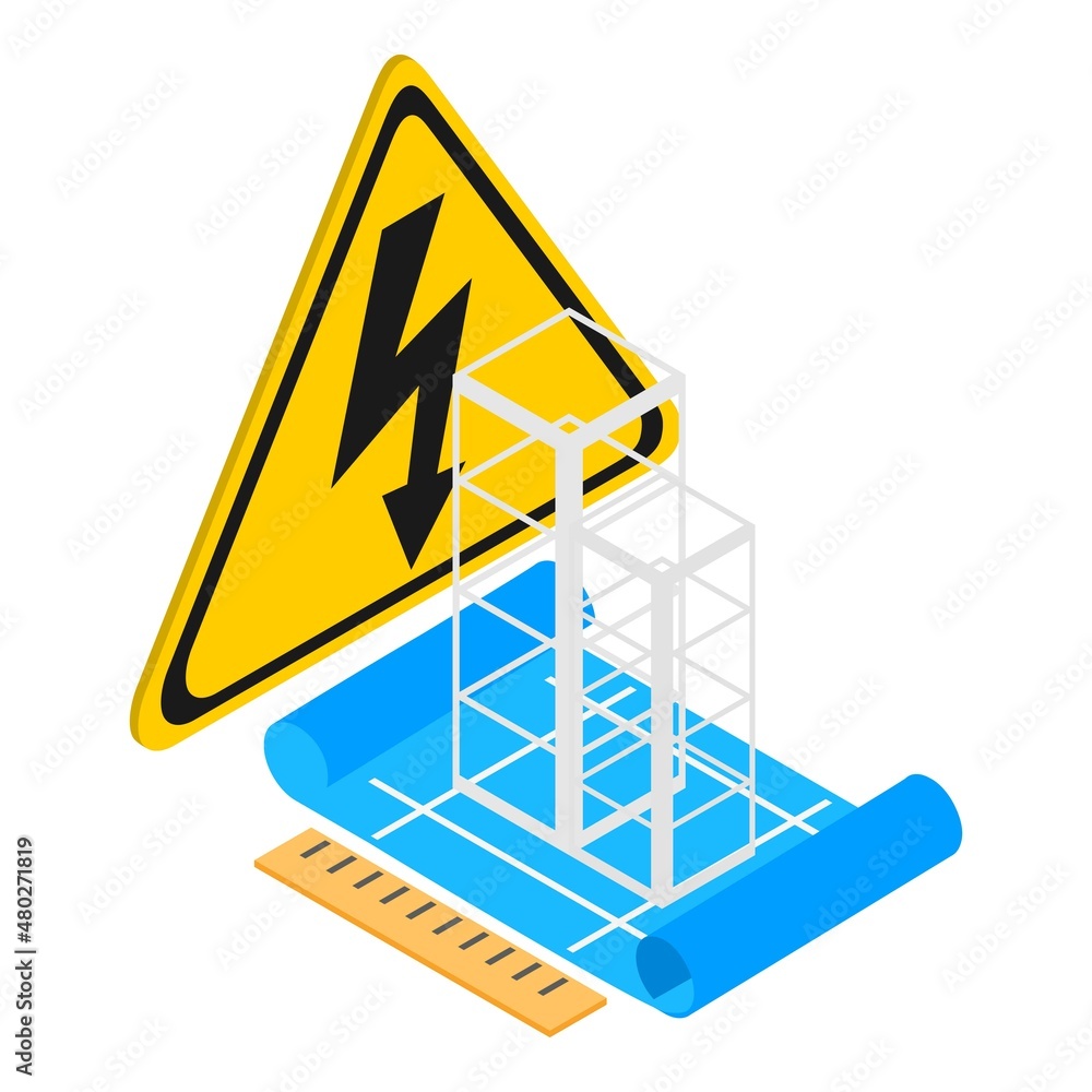 Leinwandbilder building project icon isometric vector. building structure and high voltage sign. construction graph