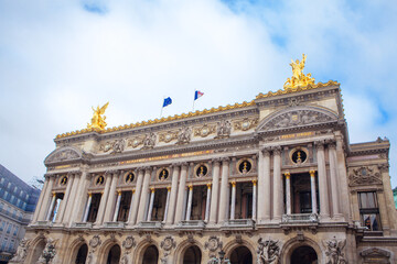 Fototapeta na wymiar 19th century theater art architecture . Facade of Opera Garnier in Paris 